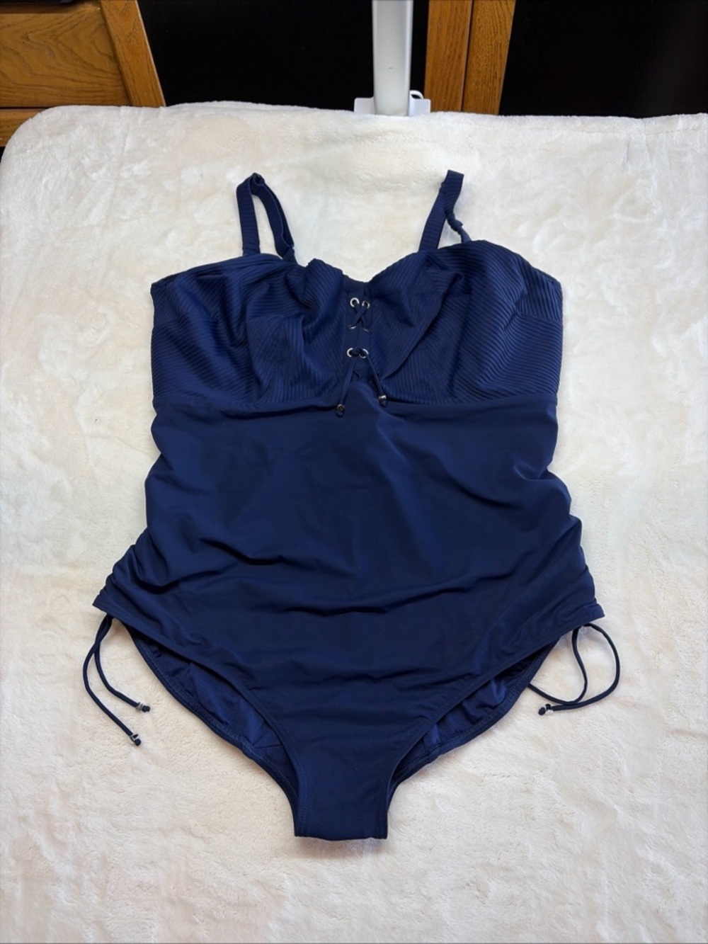 Prima Donna Swimsuit 10 G Navy Lace Up Ruched One Piece Swimwear Luxury Resort